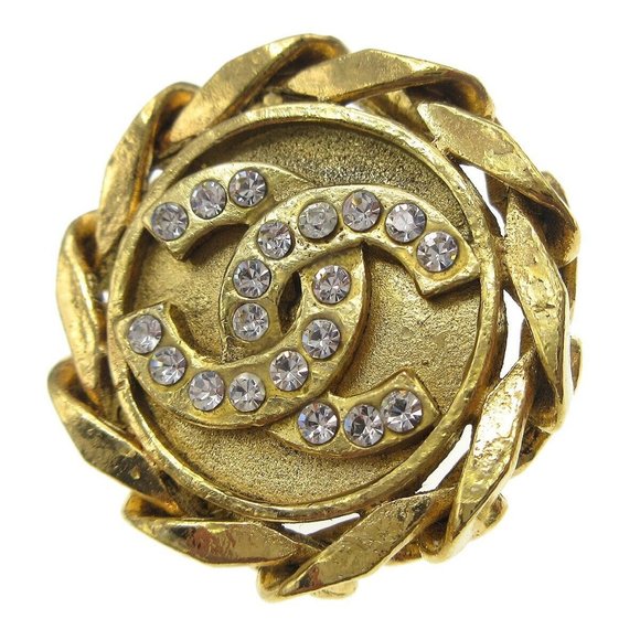 Chanel Button Motif Rhinestone Earrings Clip-On 23 Gold 89108 - Picture 4 of 10